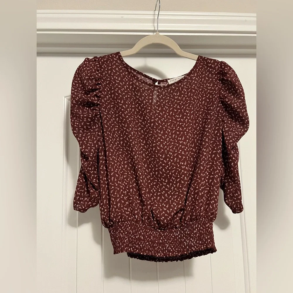 Paper Crane Puff Sleeve Floral Top | Smocked Hem Boho Blouse M - Picture 1 of 6